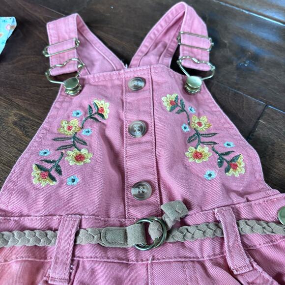 Little Lass Girls 18 Month Summer Outfit Shortalls Overalls Floral Pink Orange - Picture 3 of 7